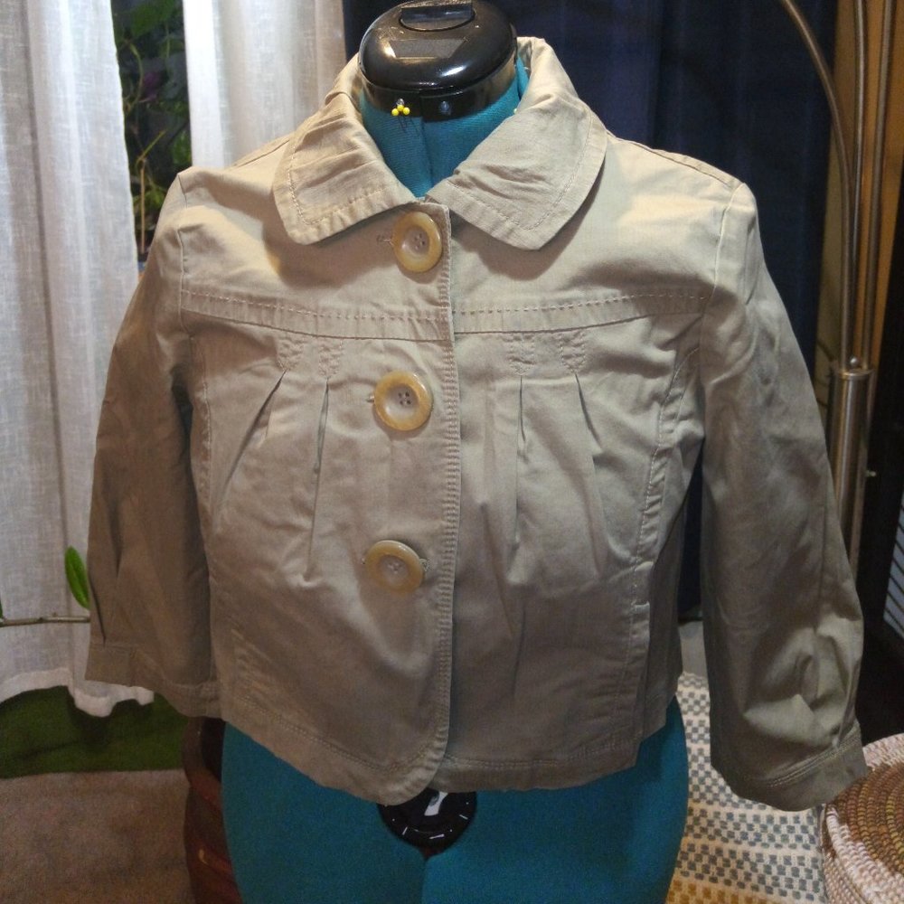 DKNY Jeans Cropped Cotton Jacket Blazer in Tan Sz M